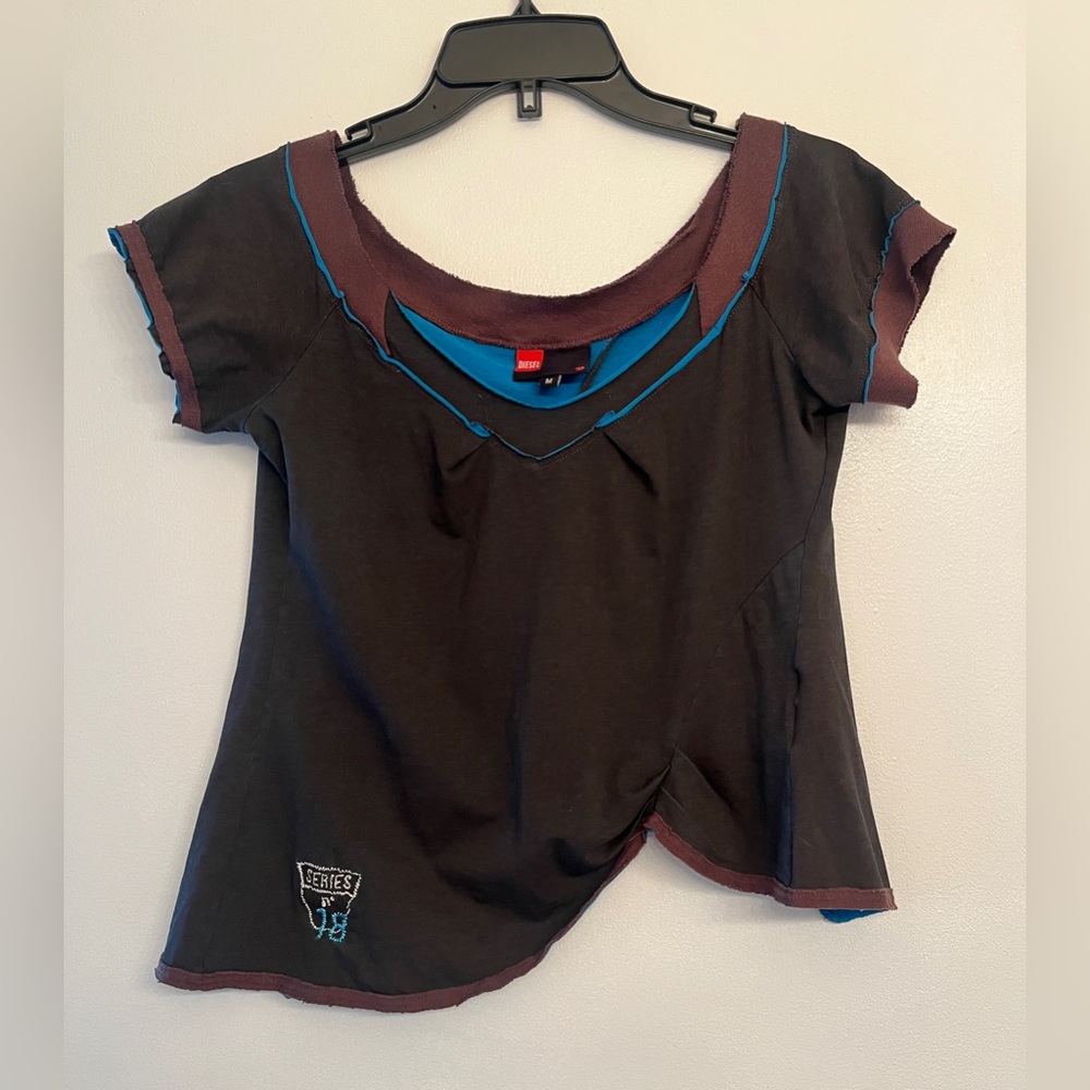 Y2K Diesel  Brown  & Blue Cropped top with open back size M 🔥🔥🔥
